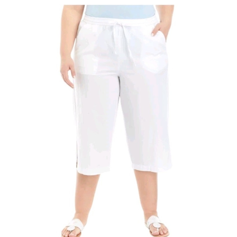 NWT GLORIA VANDERBILT BLAINE WIDE LEG PULL ON CROP PANTS, SIZE: PL Vintage White